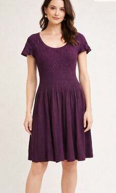 Anthropologie Sparrow Purple Cable Knit Pleated Sweater Dress Sz L Angora Wool